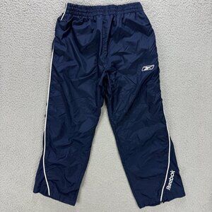 Reebok Track Pants Kids Small S Navy Blue Striped Windbreaker Youth Vintage Y2K
